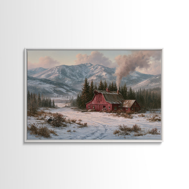 Winter Mountain Scene Canvas Print, Rustic Art, Boho Decor, Farmhouse Decor, Fine Art, Rustic, Art Print, Digital Art, RUS-3x2-75