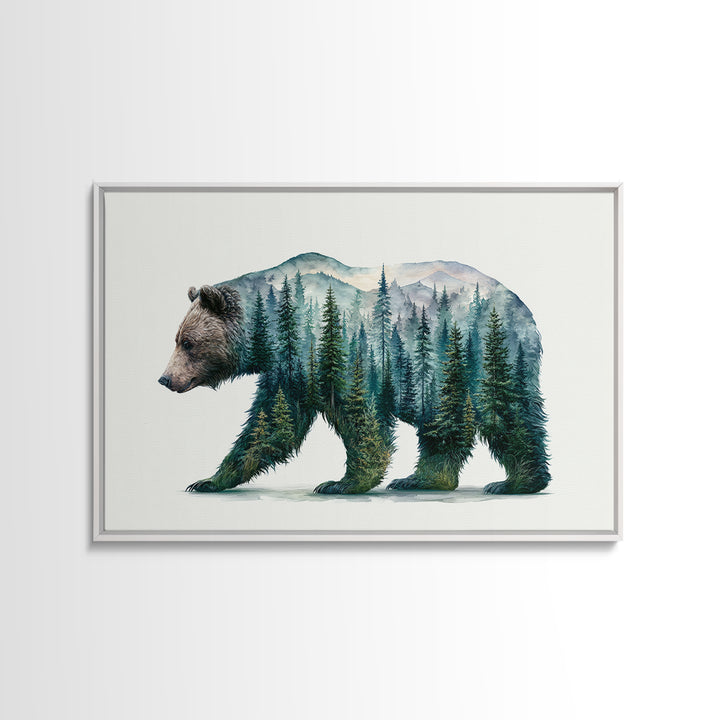 Bear Silhouette Among Pine Trees Canvas Print, Rustic Art, Wall Art, Farmhouse Decor, Fine Art, Rustic, Living Room Decor, RUS-3x2-83