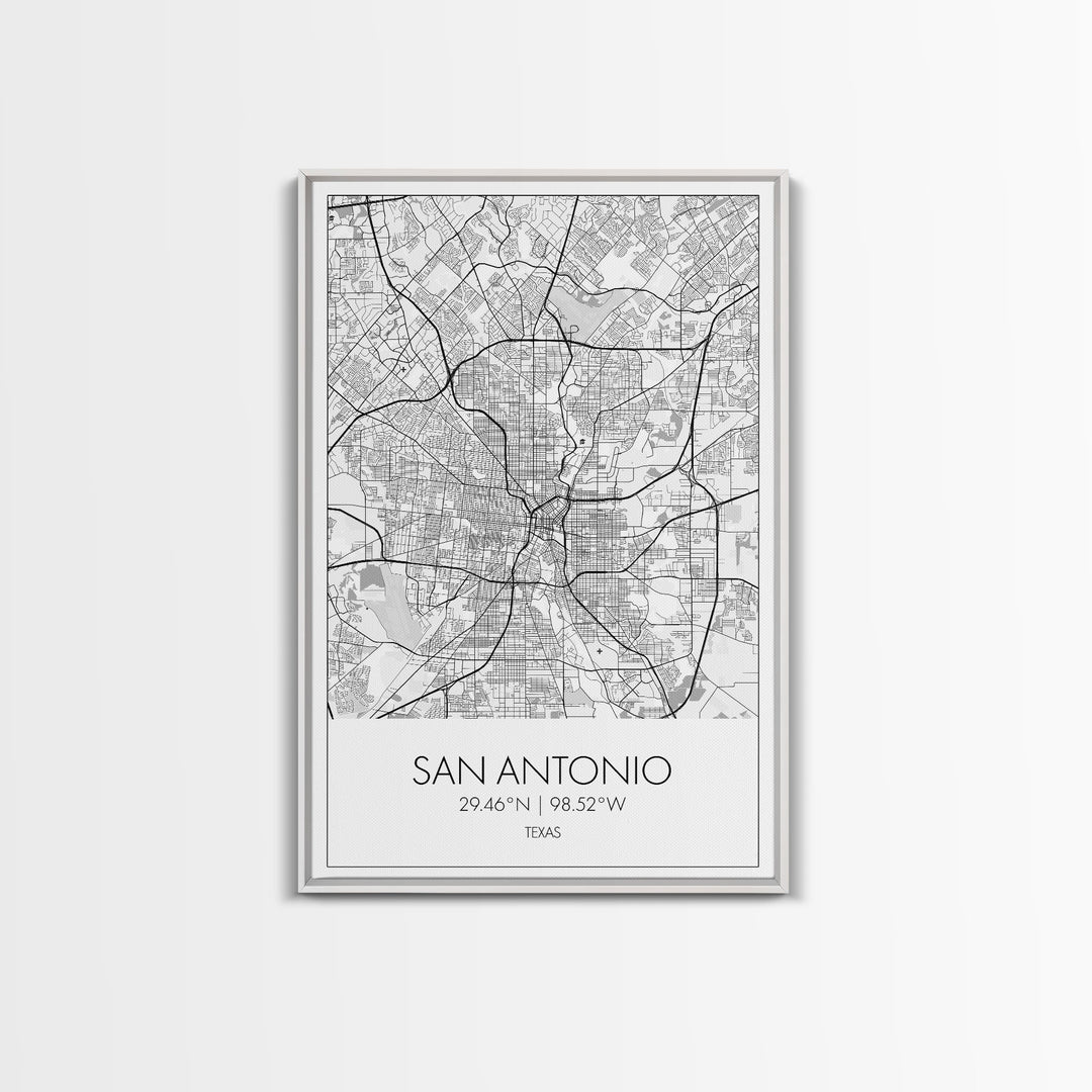 San Antonio Street Map, Texas Map, City Map Art, Minimalist Art, Wall Art, Canvas Print, Black And White Art, Travel Print, Family Gift