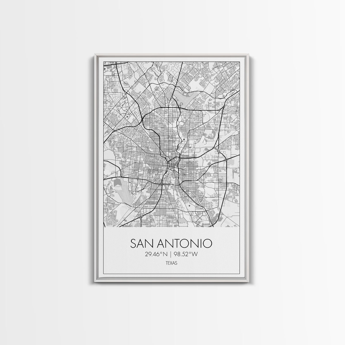San Antonio Street Map, Texas Map, City Map Art, Minimalist Art, Wall Art, Canvas Print, Black And White Art, Travel Print, Family Gift