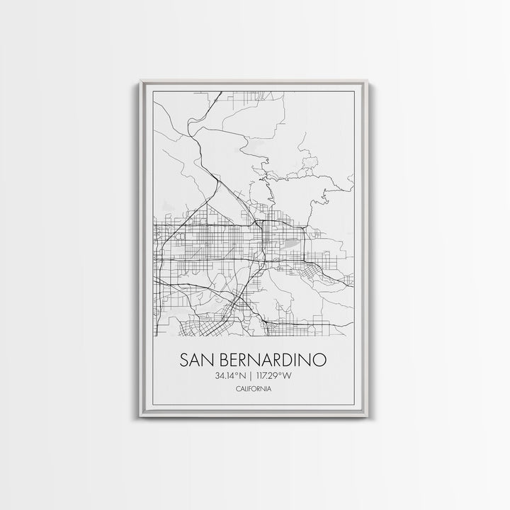 San Bernardino Street Map, California Map, City Map Print, Minimalist Art, Wall Art, Canvas Print, Unique Wall Décor, Friends Gift,