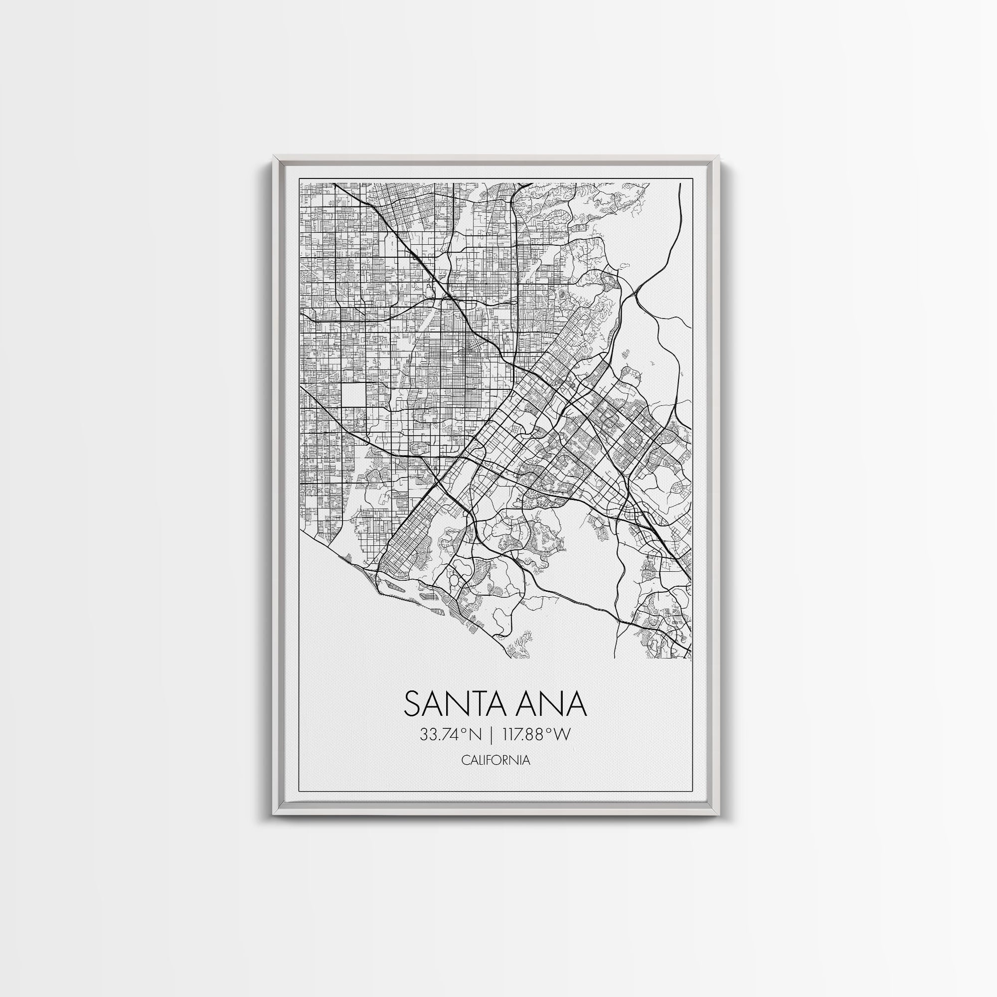 Santa Ana Street Map, California Map, City Map Print, Minimalist Art, Wall Art, Canvas Print, Living Room Décor, Adventure Gifts, Travel Art