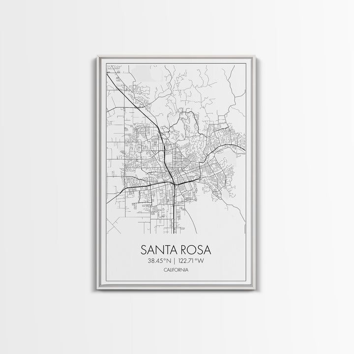 Santa Rosa Street Map, California Map, City Map Print, Minimalist Art, Wall Art, Canvas Print, Bedroom Wall Art, Travel Gift, Travel Art