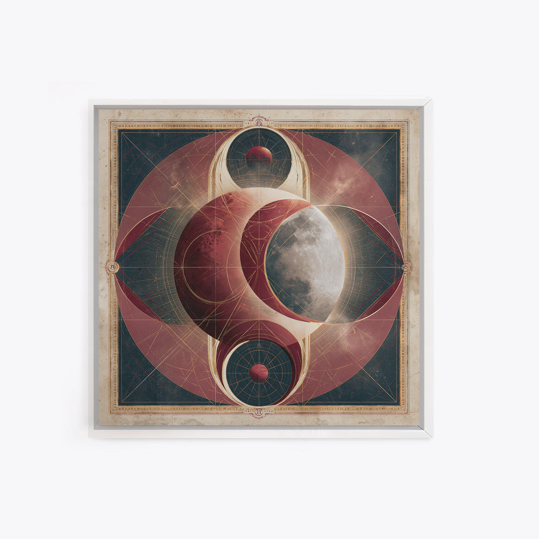 Lunar Eclipse in Deep Red Tones Framed Canvas Print, Space Art, Digital Wall Art, Spa Decor, Serenity, Abstract Painting, SAR-1x1-11