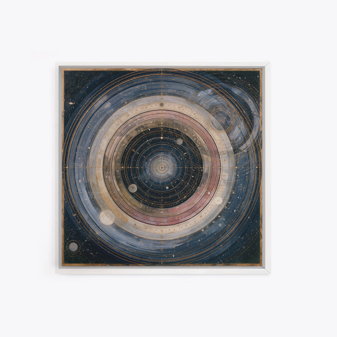 Planetary Rings Made of Ice and Light Framed Canvas Print, Space Art, Minimalist Wall Art, Spa Decor, Abstract Art, Serenity, SAR-1x1-42