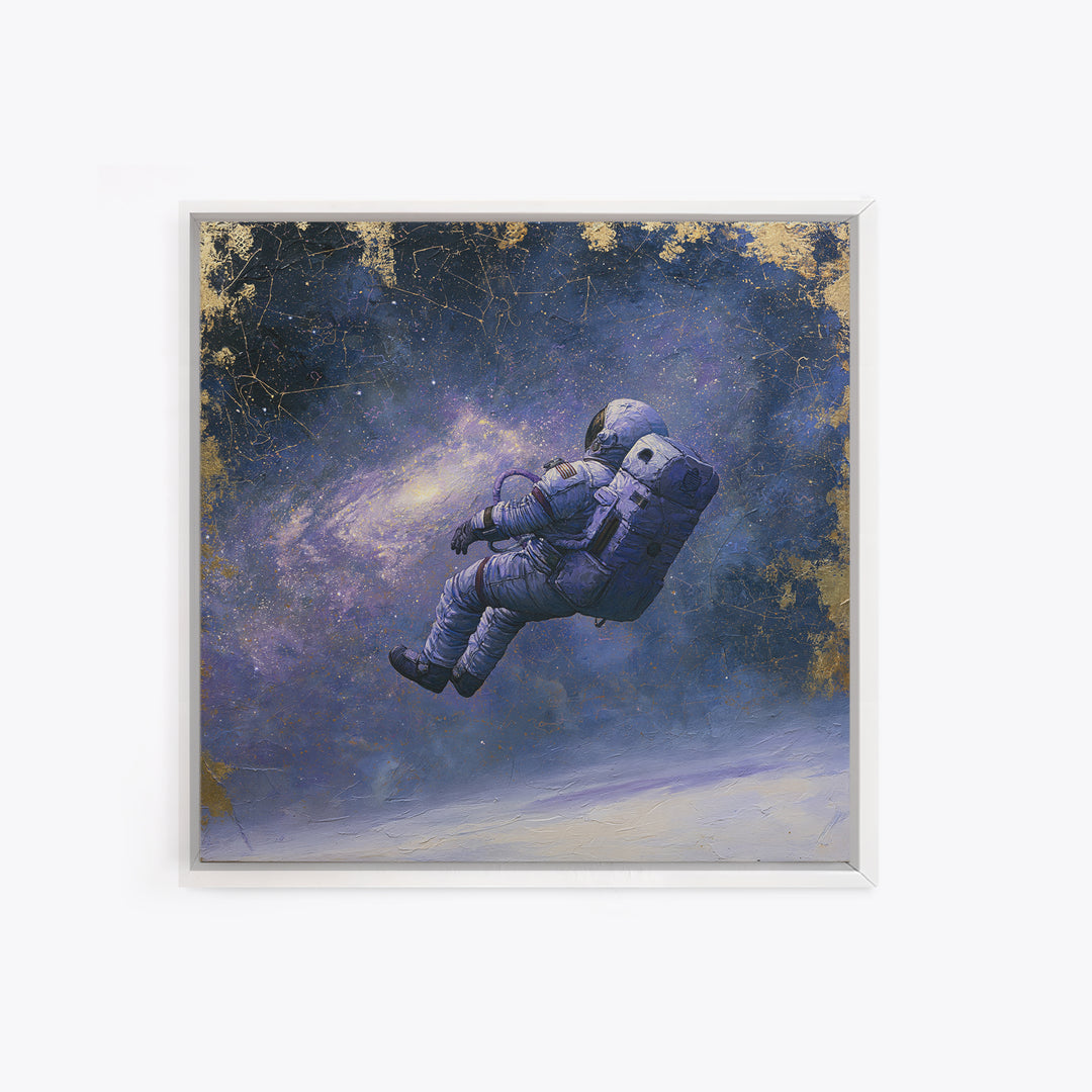 Astronaut Floating Near a Glowing Galaxy Framed Canvas Print, Space Art, Gallery Decor, Spa Decor, Oil Painting, Serenity, SAR-1x1-51