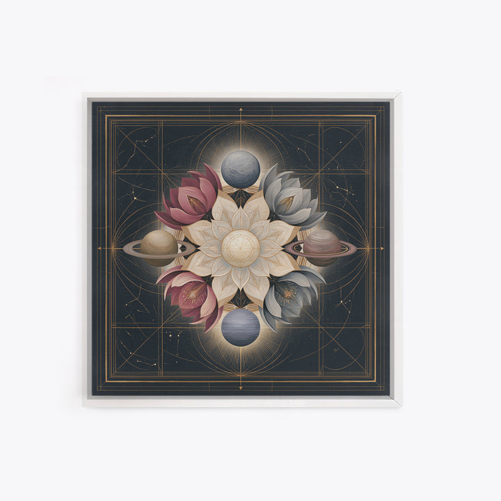 Cosmic Garden with Planets as Flowers Framed Canvas Print, Space Art, Contemporary Art, Spa Decor, Fine Art, Serenity, SAR-1x1-61