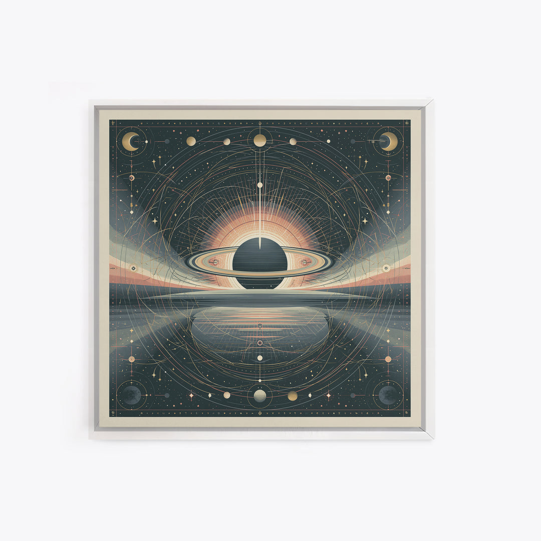 Ringed Planet Rising Framed Canvas Print, Space Art, Luxury Decor, Spa Decor, Fine Art, Serenity, Room Decor, Art Prints, SAR-1x1-74