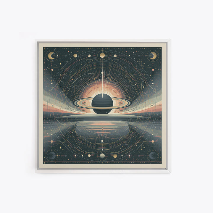 Ringed Planet Rising Framed Canvas Print, Space Art, Luxury Decor, Spa Decor, Fine Art, Serenity, Room Decor, Art Prints, SAR-1x1-74