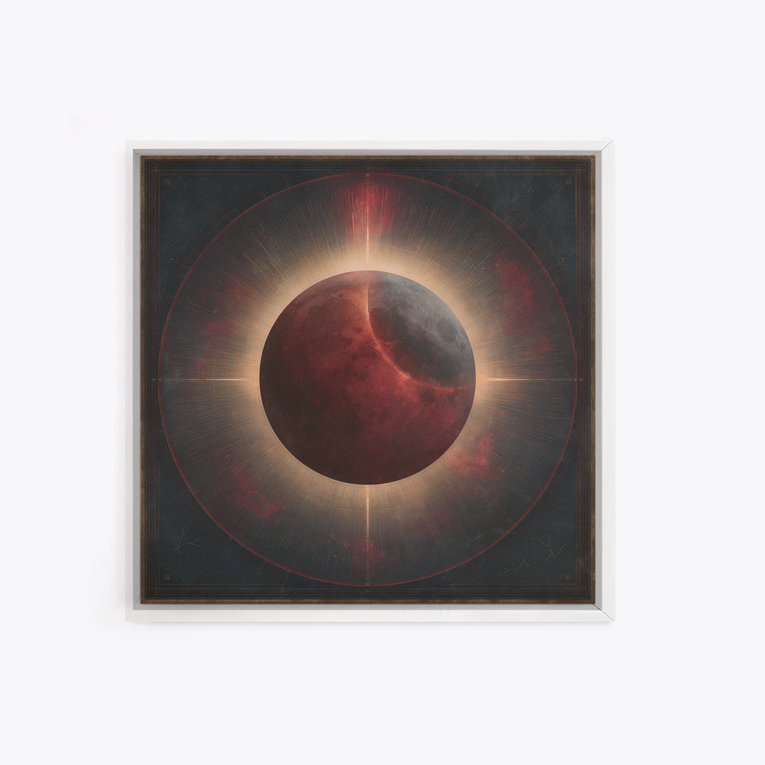 Lunar Eclipse in Deep Red Tones Framed Canvas Print, Space Art, Textured Painting, Spa Decor, Fine Art, Serenity, Art Prints, SAR-1x1-83