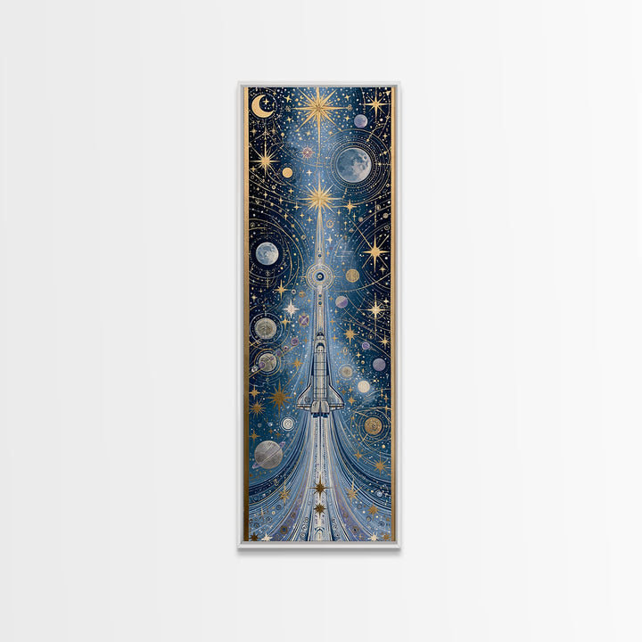 Rocket Ship Crossing a Retro Star Field Canvas Print, Space Art, Neutral Decor, Spa Decor, Fine Art, Serenity, Poster, SAR-1x3-22