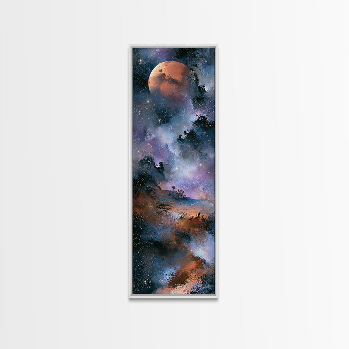 Mars Landscape with Tiny Rover Silhouette Framed Canvas Print, Space Art, Room Decor, Spa Decor, Serenity, Printable Art, SAR-1x3-45