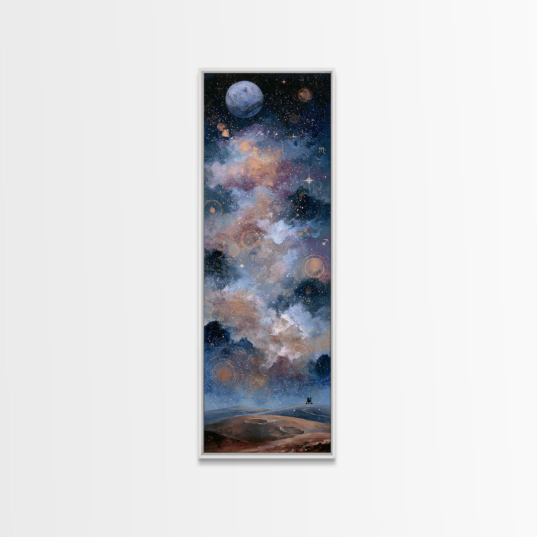Mars Landscape with Tiny Rover Silhouette Framed Canvas Print, Space Art, Room Decor, Spa Decor, Serenity, Printable Art, SAR-1x3-69