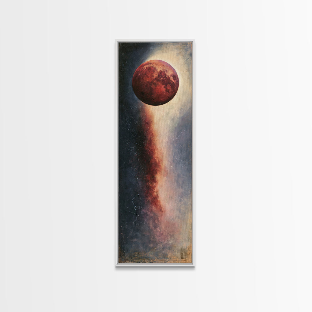 Lunar Eclipse in Deep Red Tones Framed Canvas Print, Space Art, Contemporary Art, Spa Decor, Fine Art, Serenity, SAR-1x3-71