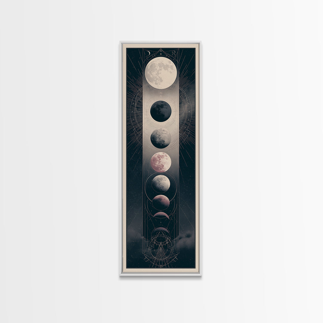 Moon Phases in Elegant Monochrome Canvas Print, Space Art, Art Print, Spa Decor, Fine Art, Serenity, Modern Wall Art, SAR-1x3-77