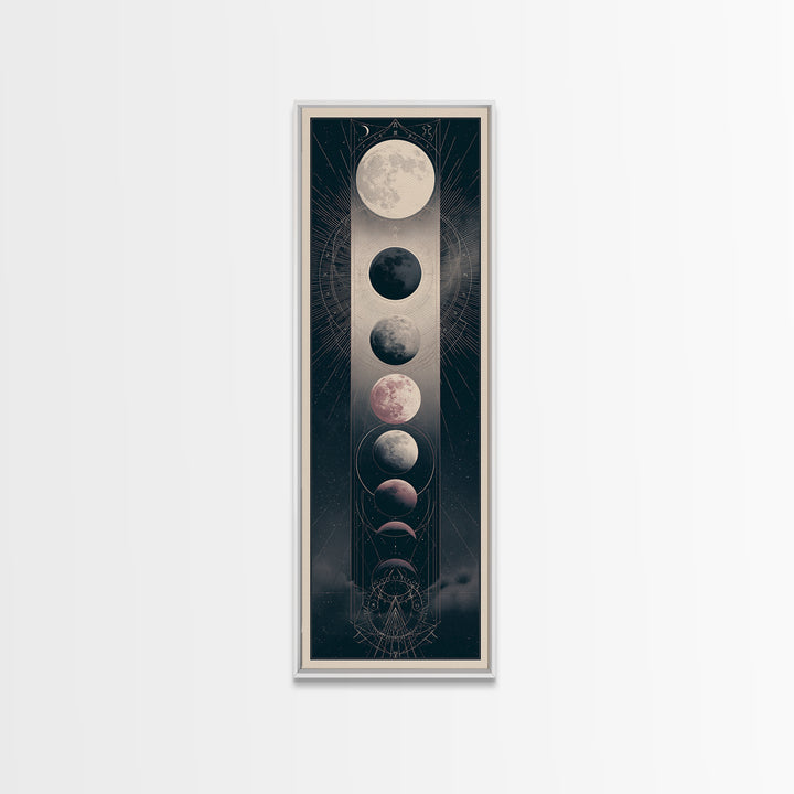 Moon Phases in Elegant Monochrome Canvas Print, Space Art, Art Print, Spa Decor, Fine Art, Serenity, Modern Wall Art, SAR-1x3-77