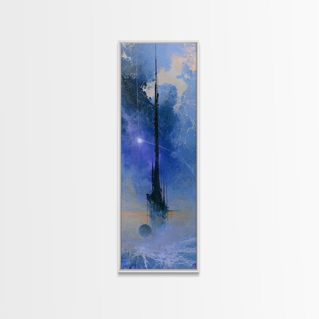 Space Station Silhouetted by Sunrise Framed Canvas Print, Space Art, Retro Wall Art, Spa Decor, Fine Art, Serenity, SAR-1x3-84