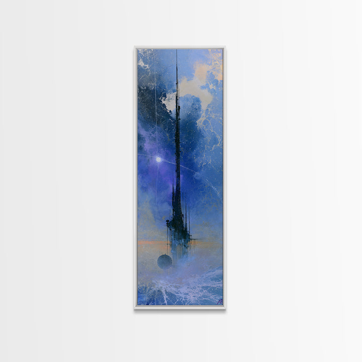 Space Station Silhouetted by Sunrise Framed Canvas Print, Space Art, Retro Wall Art, Spa Decor, Fine Art, Serenity, SAR-1x3-84