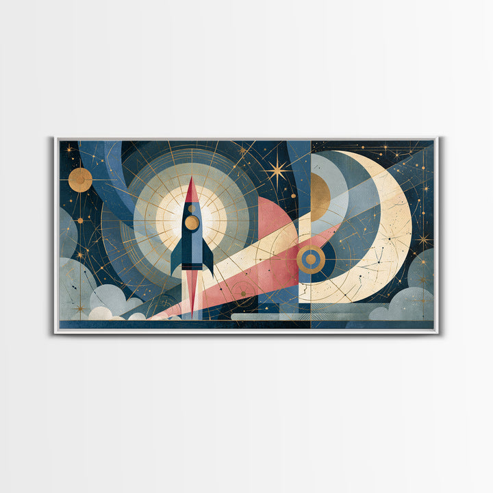 Retro Space Poster Canvas Print, Space Art, Canvas, Spa Decor, Fine Art, Serenity, Living Room Wall Art, Retro Wall Art, SAR-2x1-17
