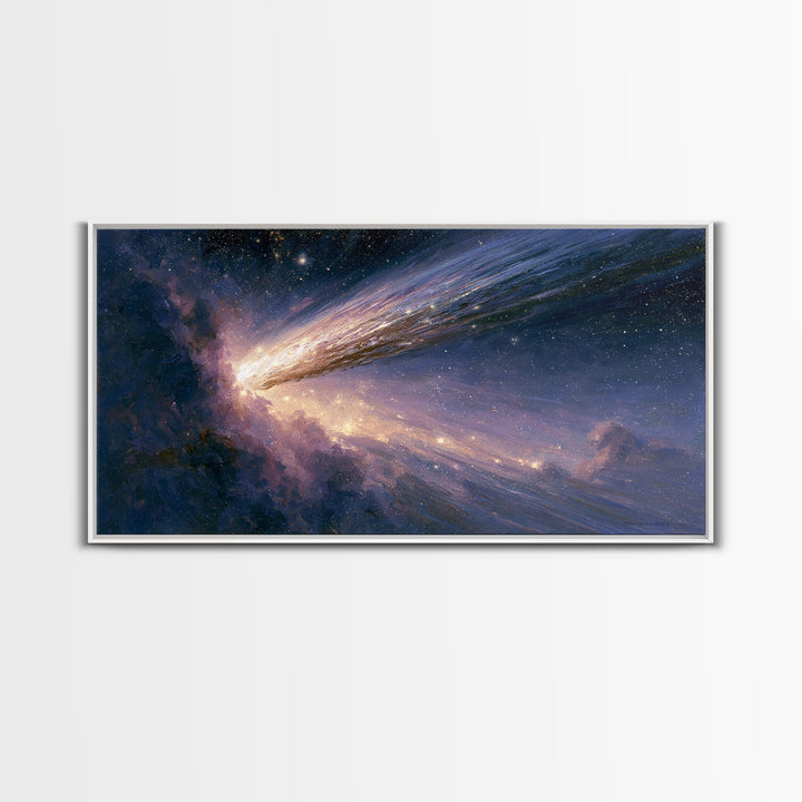 Comet Streaking Through Violet Darkness Canvas Print, Space Art, Poster, Spa Decor, Abstract Art, Serenity, Oil Painting, SAR-2x1-2