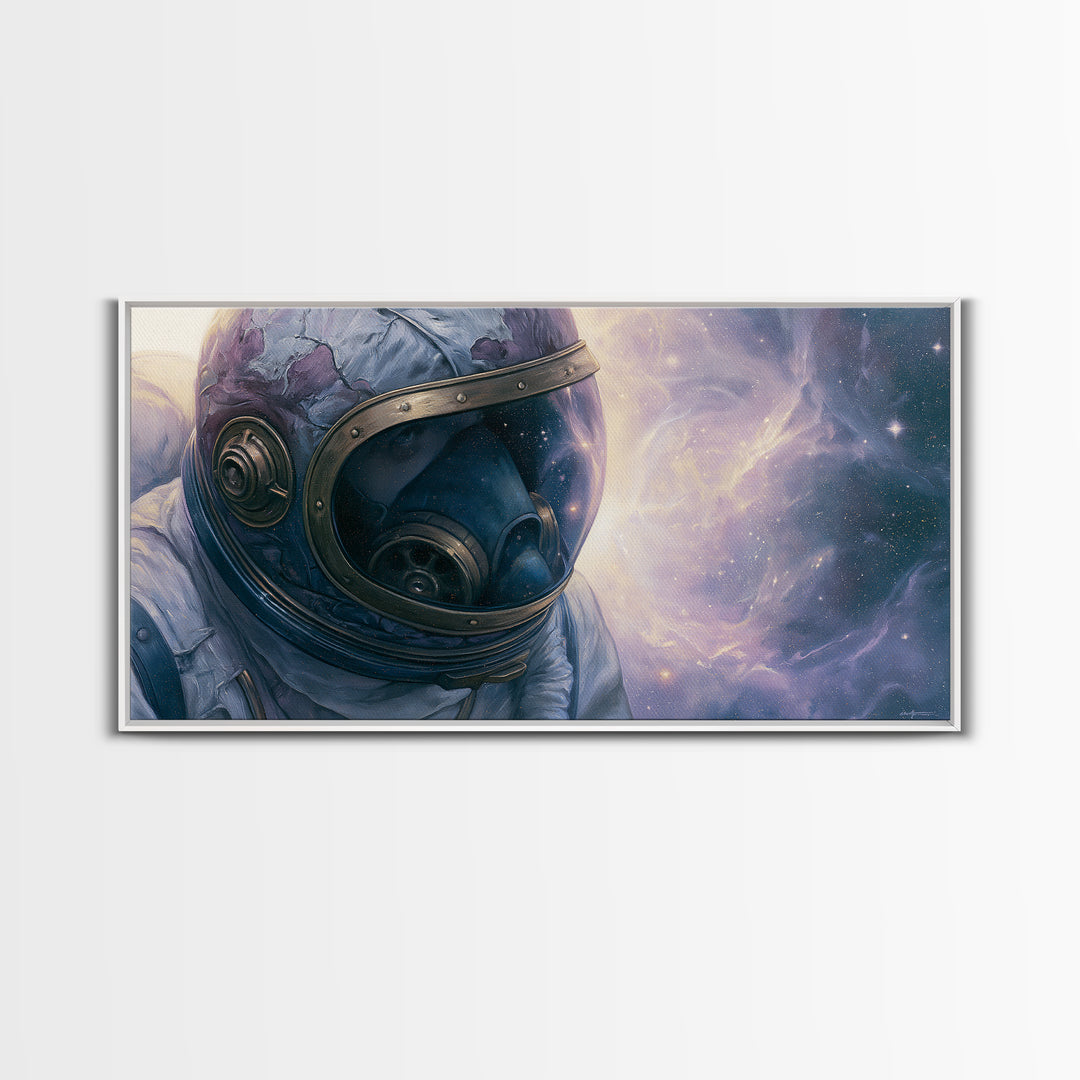 Astronaut Helmet Reflecting a Nebula Canvas Print, Space Art, Poster, Spa Decor, Watercolor Art, Serenity, Oil Painting, SAR-2x1-36