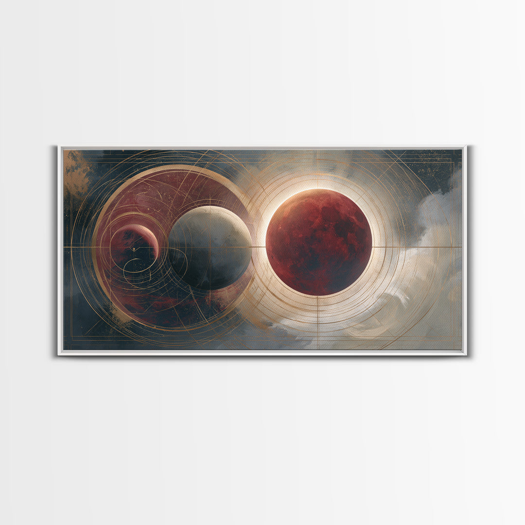 Lunar Eclipse in Deep Red Tones Framed Canvas Print, Space Art, Abstract Art, Spa Decor, Fine Art, Serenity, Neutral Decor, SAR-2x1-55