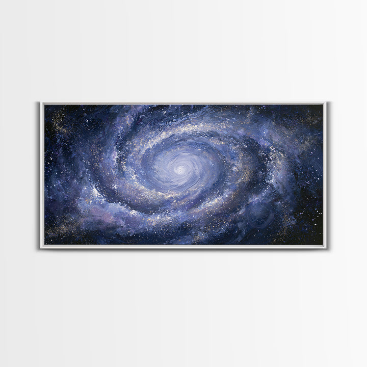 Galaxy Spiral in Jewel Tone Paint Framed Canvas Print, Space Art, Retro Wall Art, Spa Decor, Watercolor Art, Serenity, SAR-2x1-59