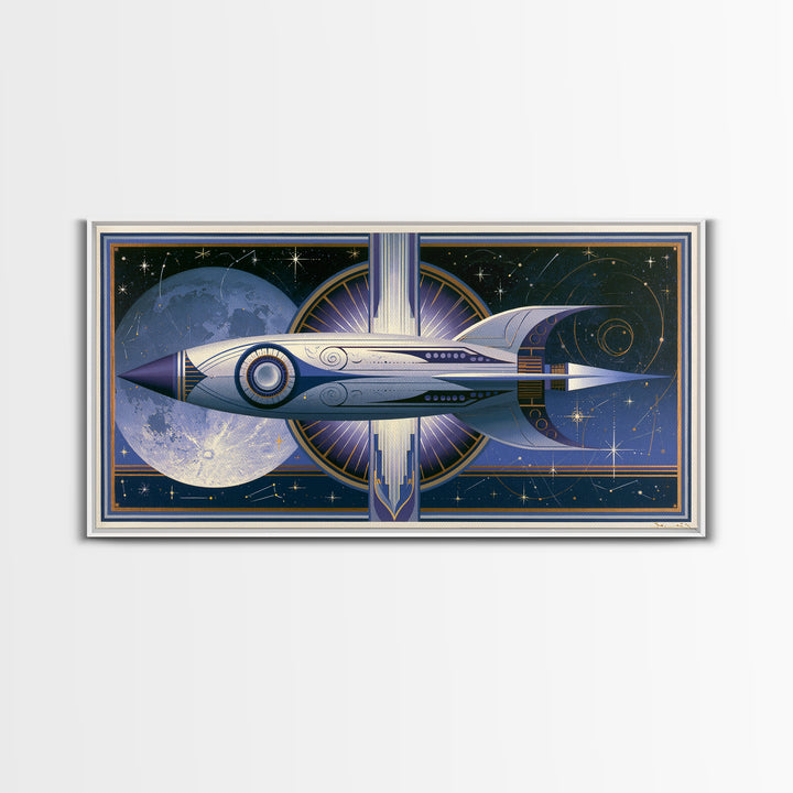 Retro Space Poster Framed Canvas Print, Space Art, Canvas Wall Art, Spa Decor, Fine Art, Serenity, Gallery Decor, Neutral Decor, SAR-2x1-65