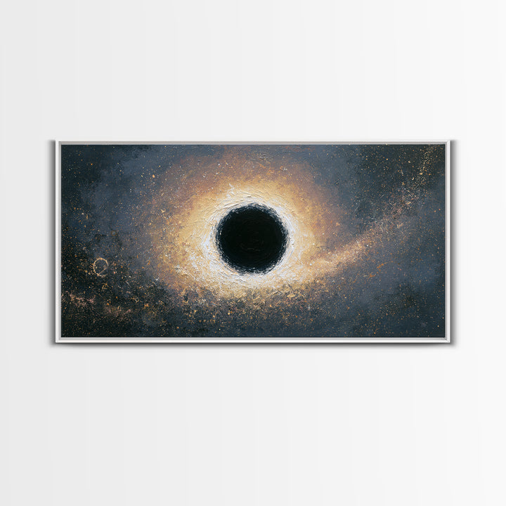 Black Hole with Radiant Accretion Ring Framed Canvas Print, Space Art, Space, Spa Decor, Fine Art, Serenity, Statement Artwork, SAR-2x1-99