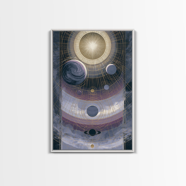 Solar System Arrangement Framed Canvas Print, Space Art, Digital Wall Art, Spa Decor, Oil Painting, Serenity, Abstract Painting, SAR-2x3-12