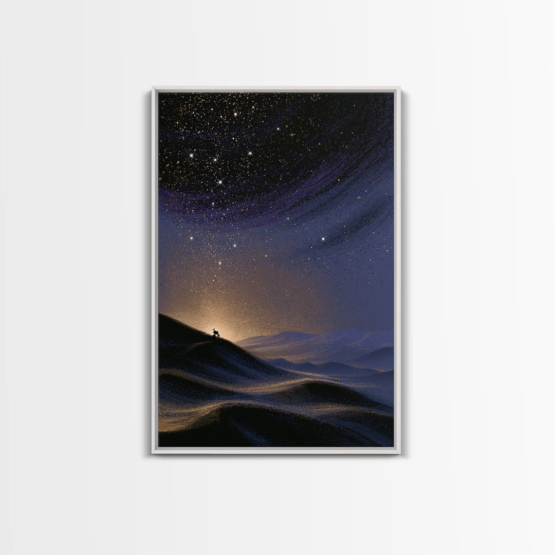 Mars Landscape with Tiny Rover Silhouette Framed Canvas Print, Space Art, Abstract Art, Spa Decor, Fine Art, Serenity, SAR-2x3-17