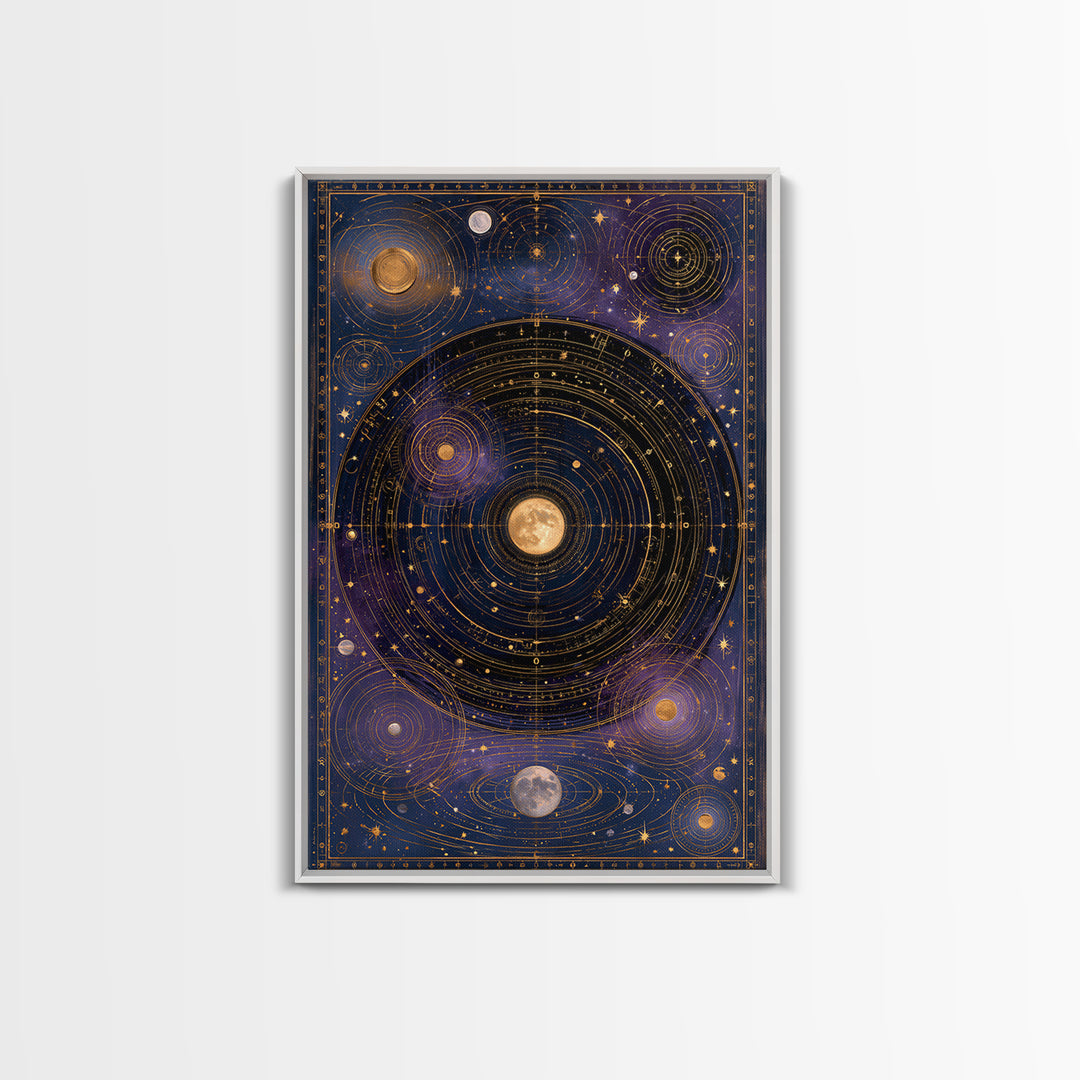 Solar System Arrangement Framed Canvas Print, Space Art, Textured Painting, Spa Decor, Watercolor Art, Serenity, Art Prints, SAR-2x3-36