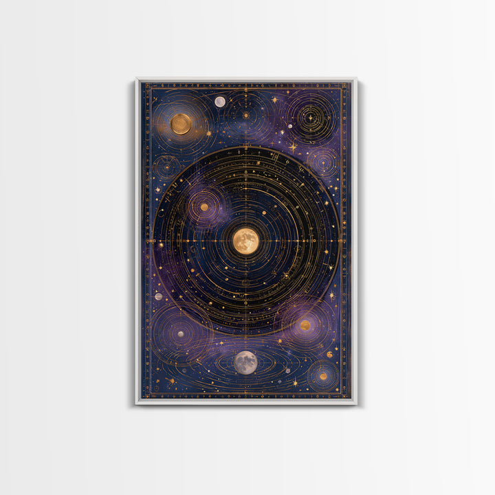 Solar System Arrangement Framed Canvas Print, Space Art, Textured Painting, Spa Decor, Watercolor Art, Serenity, Art Prints, SAR-2x3-36