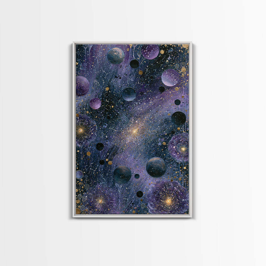 Cosmic Garden with Planets as Flowers Canvas Print, Space Art, Printable Art, Spa Decor, Oil Painting, Serenity, Modern Decor, SAR-2x3-45