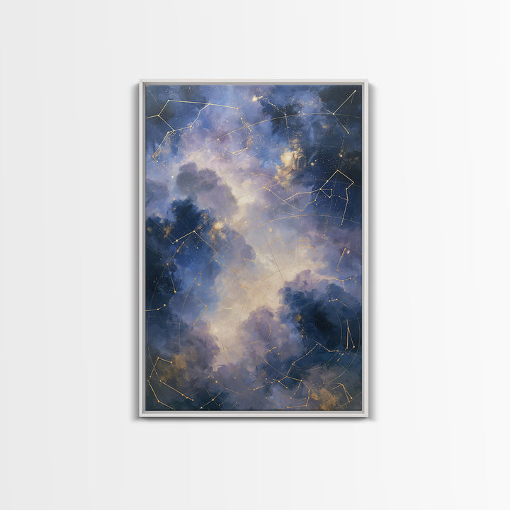 Star Map with Gold Constellation Lines Framed Canvas Print, Space Art, Room Decor, Spa Decor, Fine Art, Serenity, Printable Art, SAR-2x3-46