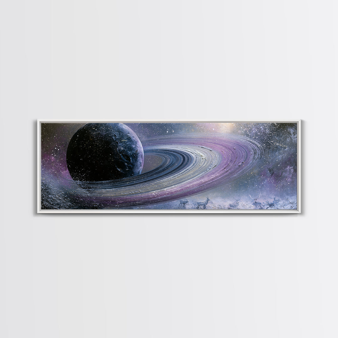 Planetary Rings Made of Ice and Light Framed Canvas Print, Space Art, Digital Art, Spa Decor, Serenity, Modern Wall Art, SAR-3x1-10