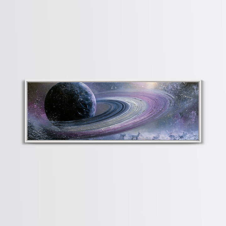 Planetary Rings Made of Ice and Light Framed Canvas Print, Space Art, Digital Art, Spa Decor, Serenity, Modern Wall Art, SAR-3x1-10