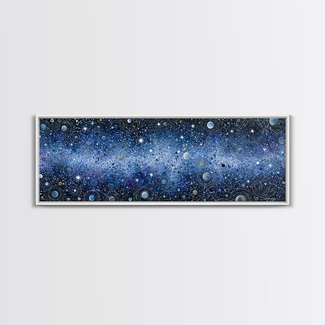 Distant Star Cluster Framed Canvas Print, Space Art, Retro Wall Art, Spa Decor, Fine Art, Serenity, Textured Painting, SAR-3x1-12
