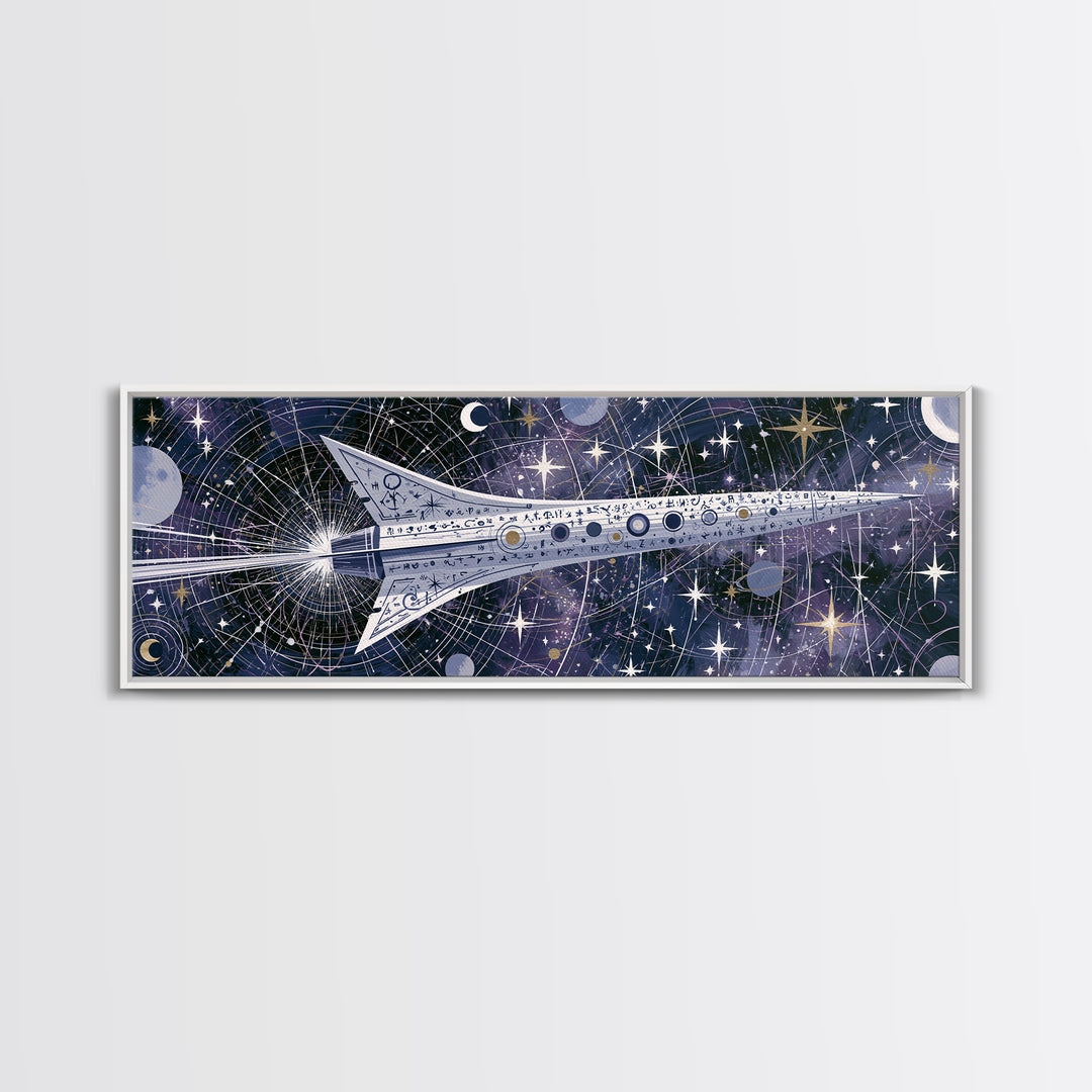 Rocket Ship Crossing a Retro Star Field Canvas Print, Space Art, Printable Art, Spa Decor, Watercolor Art, Serenity, SAR-3x1-26