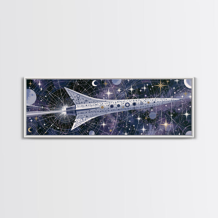 Rocket Ship Crossing a Retro Star Field Canvas Print, Space Art, Printable Art, Spa Decor, Watercolor Art, Serenity, SAR-3x1-26