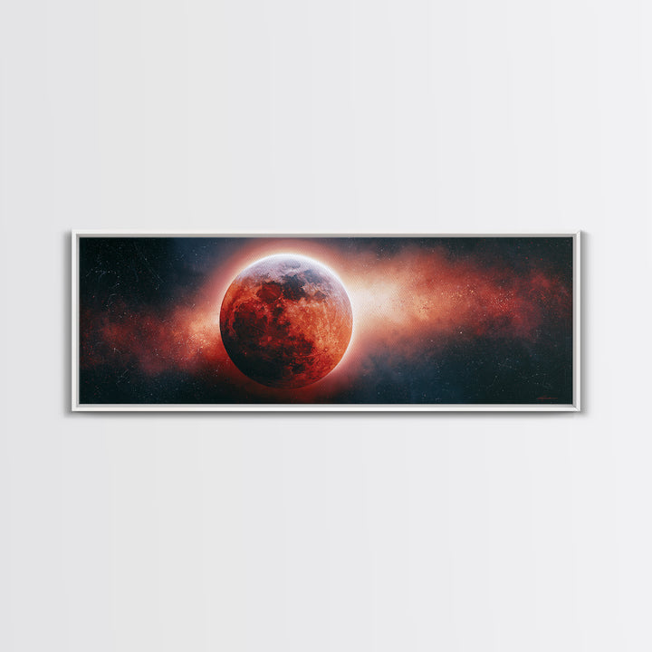 Lunar Eclipse in Deep Red Tones Framed Canvas Print, Space Art, Wall Art, Spa Decor, Fine Art, Serenity, Wall Art Prints, SAR-3x1-27