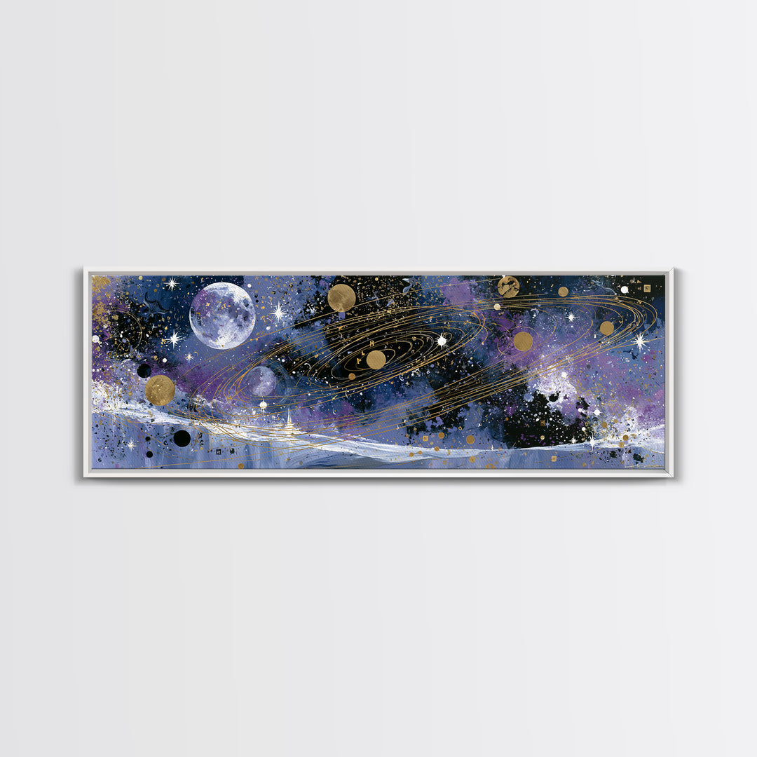 Alien Moonrise over Icy Cliffs Canvas Print, Space Art, Large Wall Art, Spa Decor, Fine Art, Serenity, Minimalist Wall Art, SAR-3x1-38