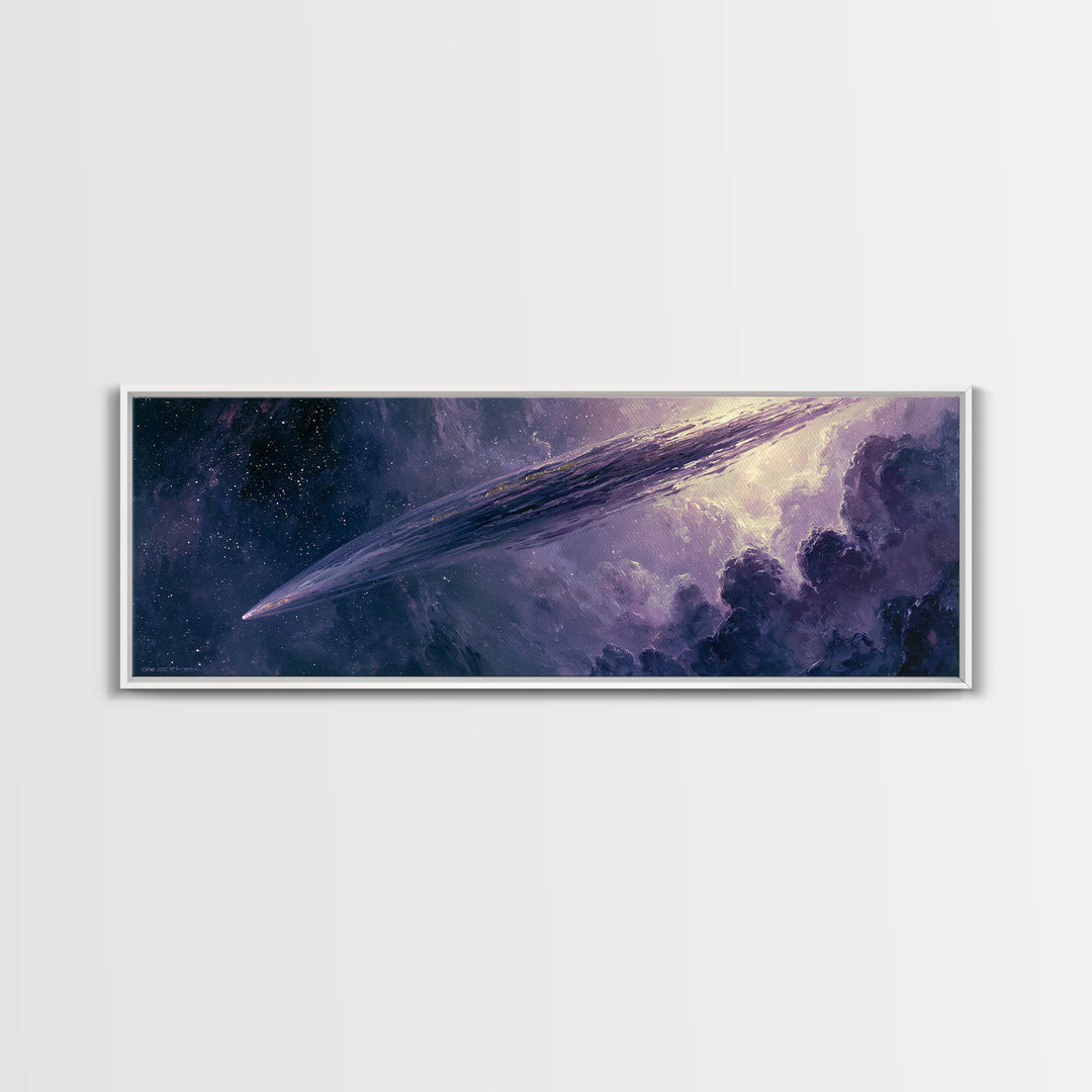 Comet Streaking Through Violet Darkness Canvas Print, Space Art, Living Room Wall Art, Spa Decor, Fine Art, Serenity, SAR-3x1-46