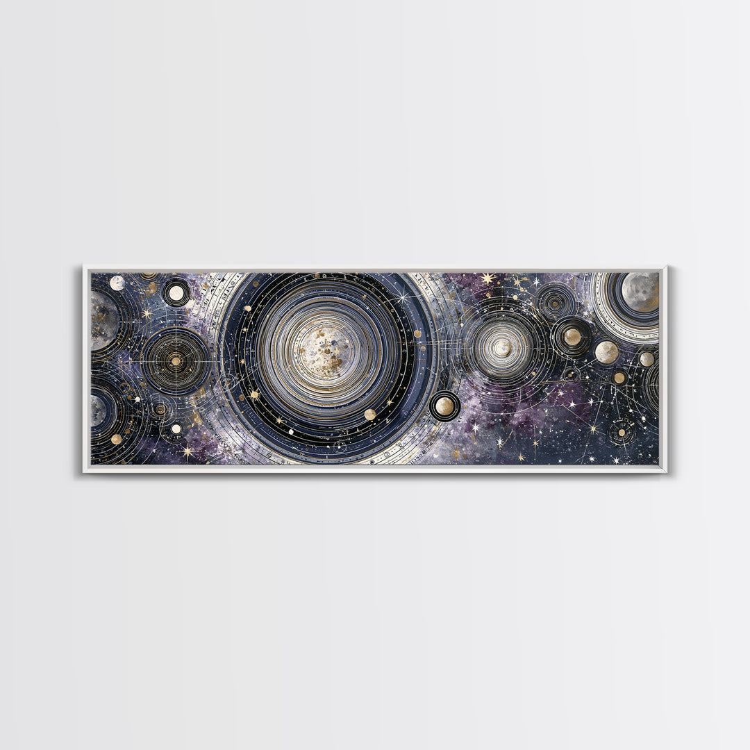 Solar System Arrangement Canvas Print, Space Art, Spa Decor, Oil Painting, Serenity, Abstract Wall Art, Modern Wall Art, SAR-3x1-92