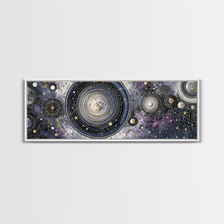 Solar System Arrangement Canvas Print, Space Art, Spa Decor, Oil Painting, Serenity, Abstract Wall Art, Modern Wall Art, SAR-3x1-92