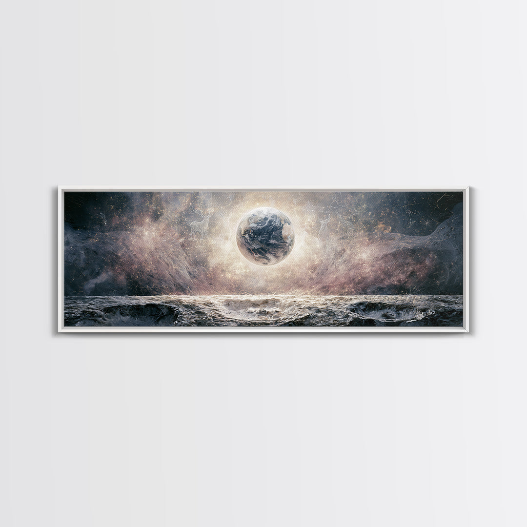 Moon Surface with Earth Hanging Above Canvas Print, Space Art, Home Decor, Spa Decor, Fine Art, Serenity, Wall Art Prints, SAR-3x1-93
