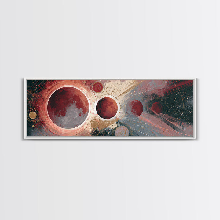 Lunar Eclipse in Deep Red Tones Framed Canvas Print, Space Art, Canvas Wall Art, Spa Decor, Fine Art, Serenity, Gallery Decor, SAR-3x1-99