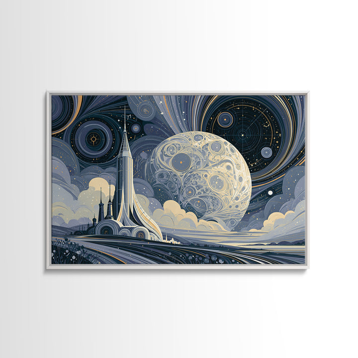 Retro Space Poster Framed Canvas Print, Space Art, Fine Art Print, Spa Decor, Fine Art, Serenity, Wall Decor, Painting, SAR-3x2-25