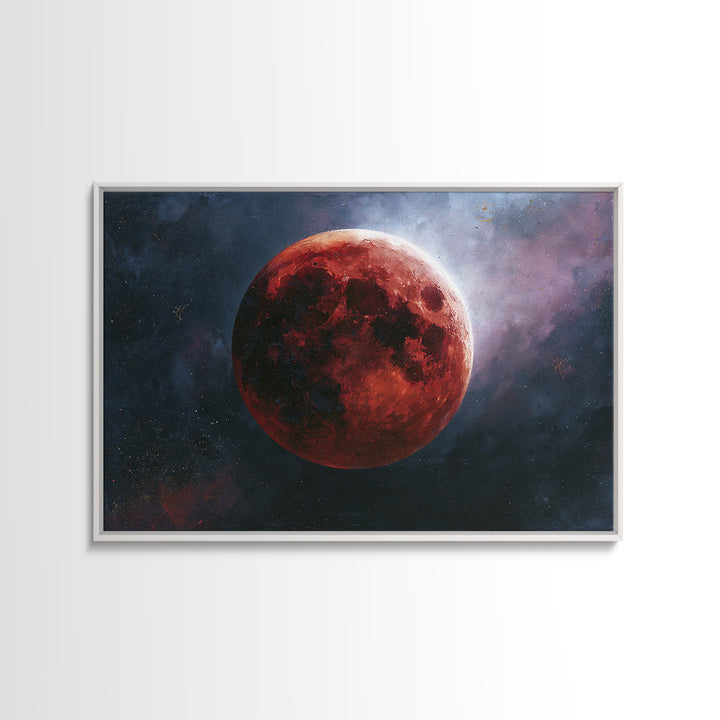 Lunar Eclipse in Deep Red Tones Framed Canvas Print, Space Art, Digital Art, Spa Decor, Fine Art, Serenity, Modern Wall Art, SAR-3x2-39