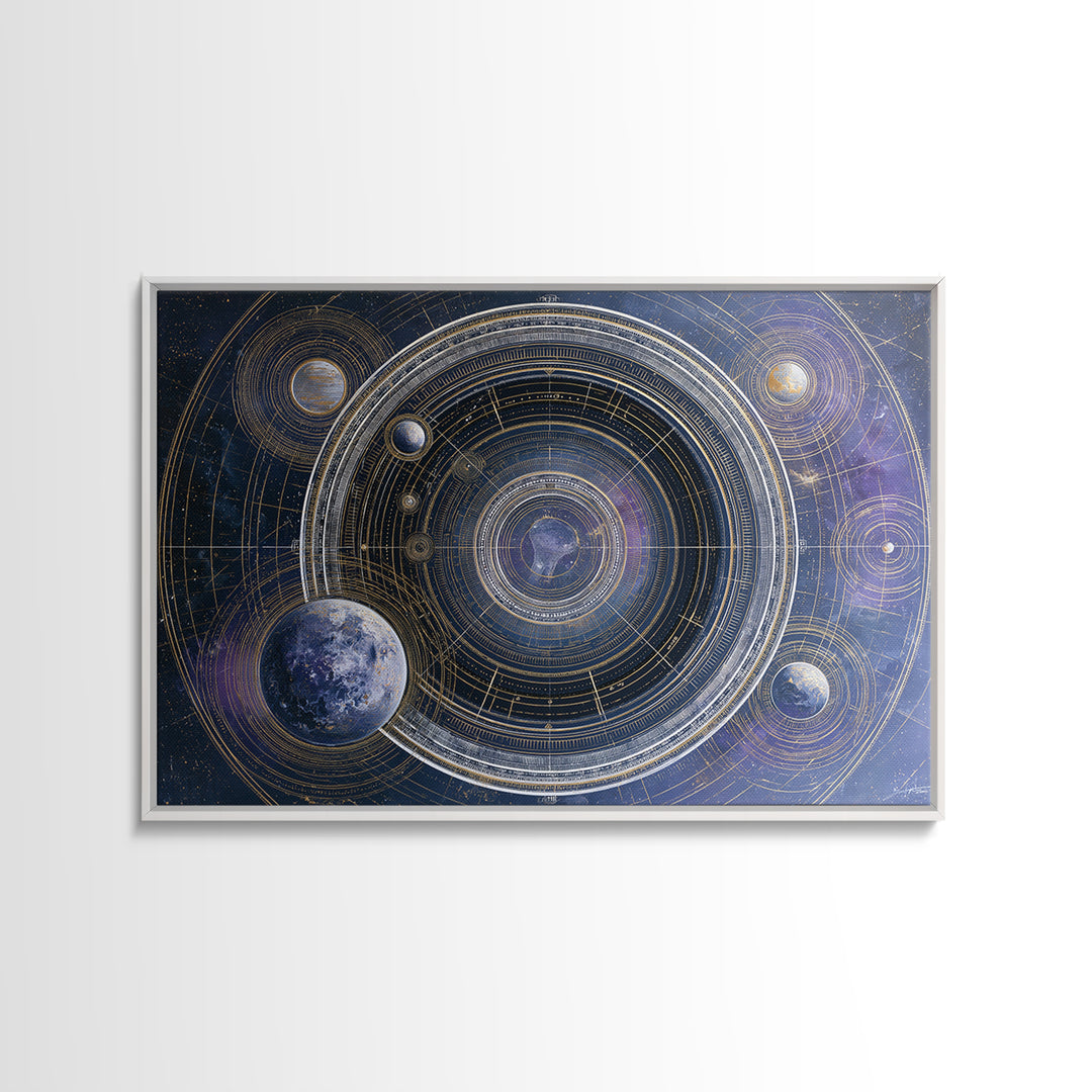 Solar System Arrangement Framed Canvas Print, Space Art, Gallery Decor, Spa Decor, Oil Painting, Serenity, Home Decor, SAR-3x2-8